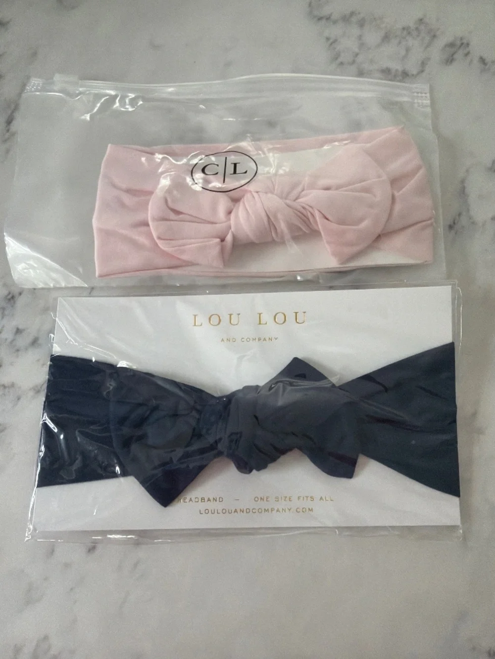 Baby bow headbands - blush pink and navy